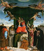 Lorenzo Lotto Thronende Madonna, Engel und Heilige Spain oil painting artist